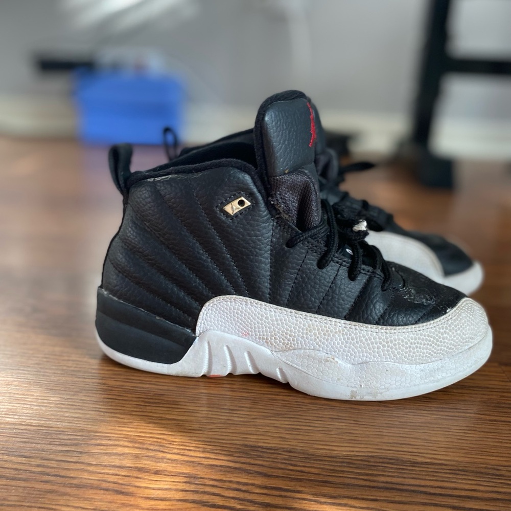Kid Jordan 12’s Black and White High-Top Nike